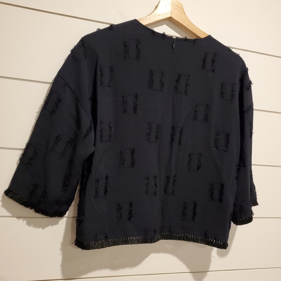 Luxury blouse small 4 Derek lam 10 crosby top tassles 3/4 sleeve crew neck shirt - Picture 5 of 16